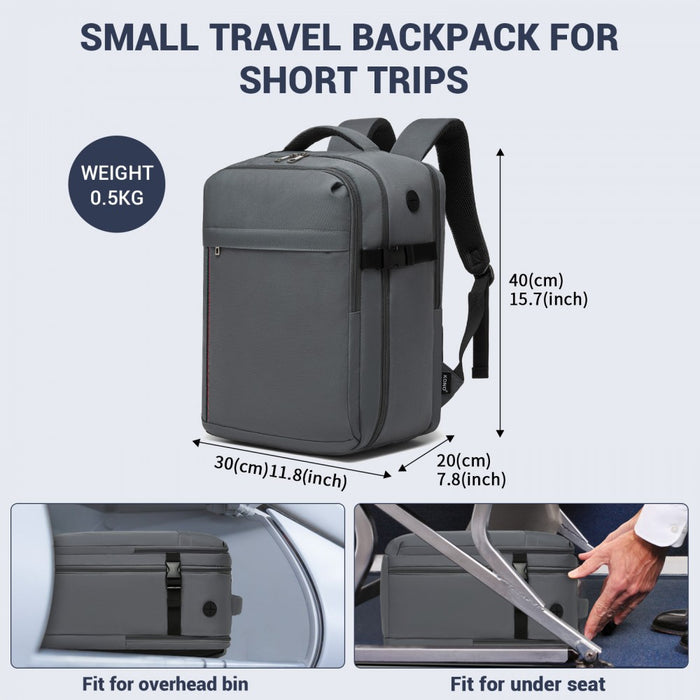 Organised Personal-Item Backpack with 15.6-Inch Laptop Sleeve, Clamshell Main – Grey