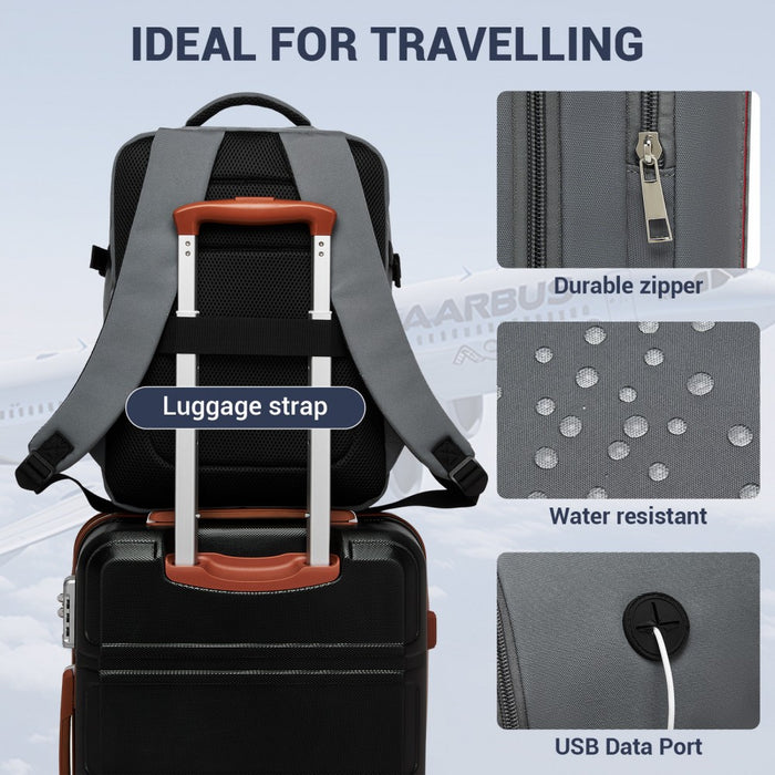 Organised Personal-Item Backpack with 15.6-Inch Laptop Sleeve, Clamshell Main – Grey