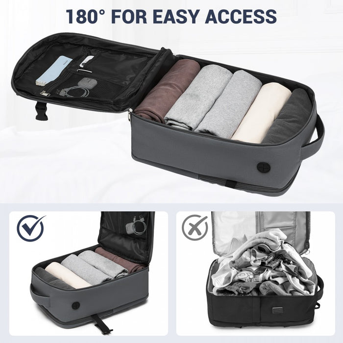 Organised Personal-Item Backpack with 15.6-Inch Laptop Sleeve, Clamshell Main – Grey