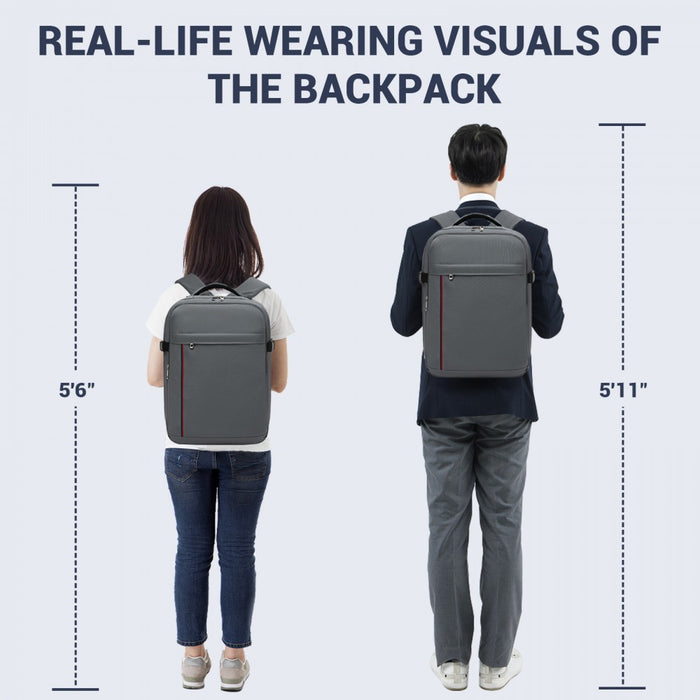 Organised Personal-Item Backpack with 15.6-Inch Laptop Sleeve, Clamshell Main – Grey