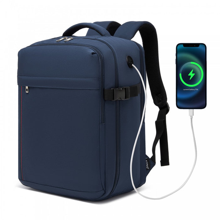 Organised Personal-Item Backpack with 15.6-Inch Laptop Sleeve, Clamshell Main – Navy