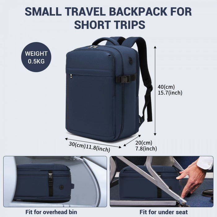 Organised Personal-Item Backpack with 15.6-Inch Laptop Sleeve, Clamshell Main – Navy