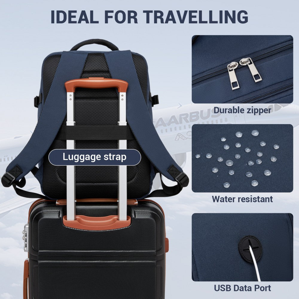 Organised Personal-Item Backpack with 15.6-Inch Laptop Sleeve, Clamshell Main – Navy