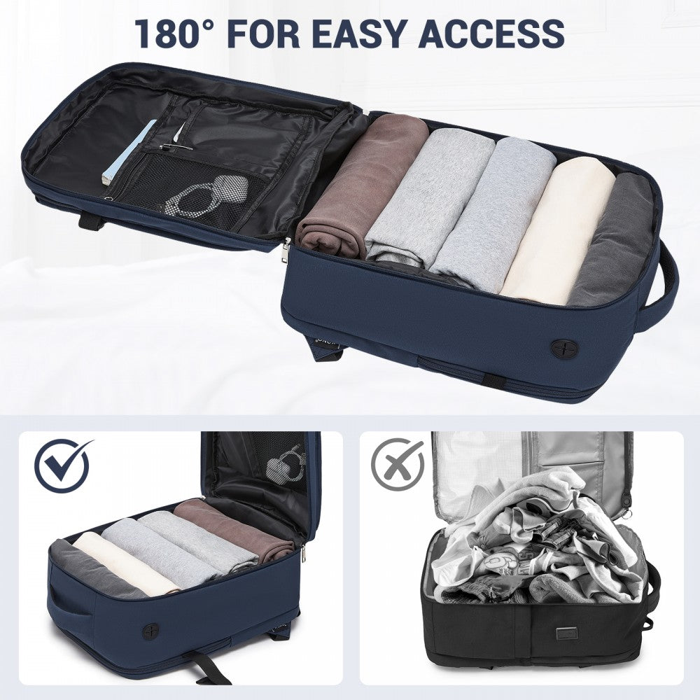 Organised Personal-Item Backpack with 15.6-Inch Laptop Sleeve, Clamshell Main – Navy