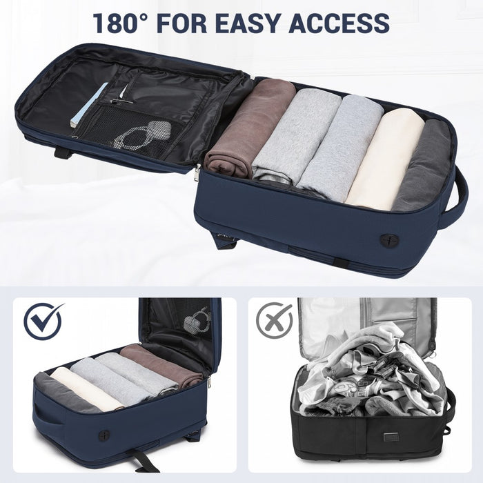 Organised Personal-Item Backpack with 15.6-Inch Laptop Sleeve, Clamshell Main – Navy