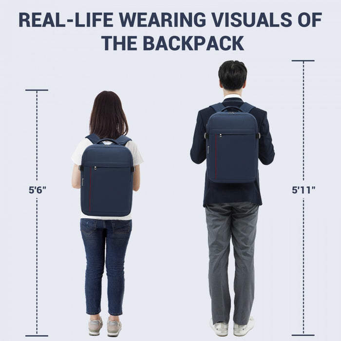 Organised Personal-Item Backpack with 15.6-Inch Laptop Sleeve, Clamshell Main – Navy