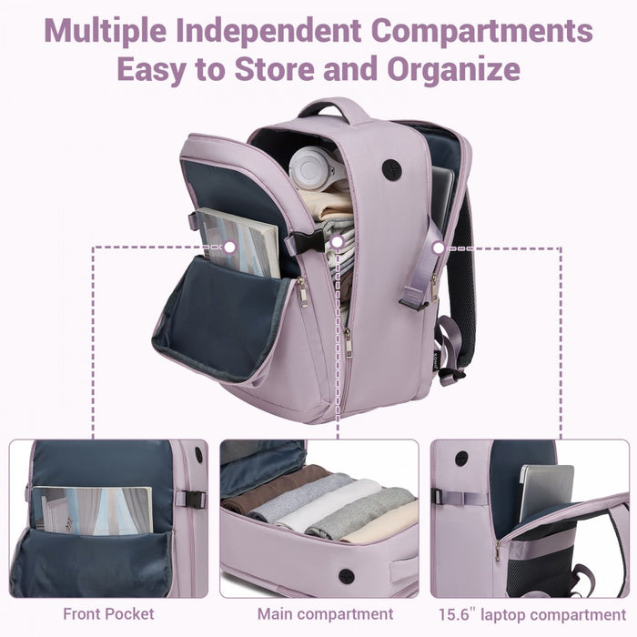 Organised Personal-Item Backpack with 15.6-Inch Laptop Sleeve, Clamshell Main – Purple