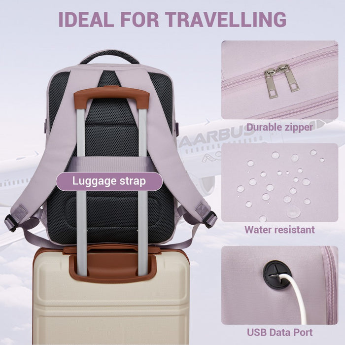 Organised Personal-Item Backpack with 15.6-Inch Laptop Sleeve, Clamshell Main – Purple