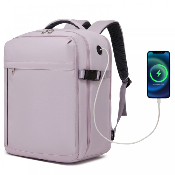 Organised Personal-Item Backpack with 15.6-Inch Laptop Sleeve, Clamshell Main – Purple