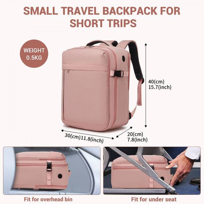 Organised Personal-Item Backpack with 15.6-Inch Laptop Sleeve, Clamshell Main – Pink