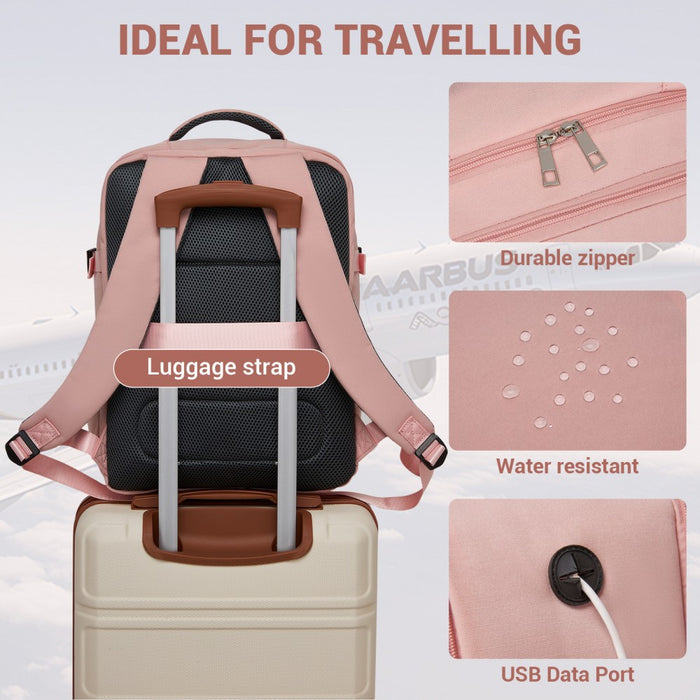 Organised Personal-Item Backpack with 15.6-Inch Laptop Sleeve, Clamshell Main – Pink