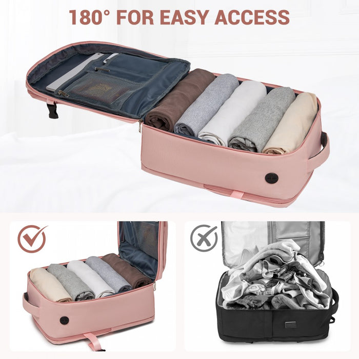 Organised Personal-Item Backpack with 15.6-Inch Laptop Sleeve, Clamshell Main – Pink