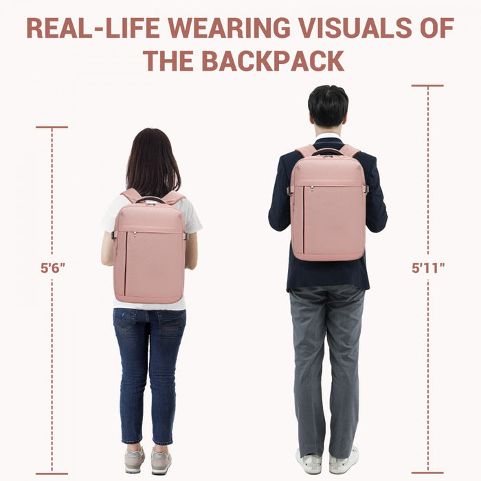 Organised Personal-Item Backpack with 15.6-Inch Laptop Sleeve, Clamshell Main – Pink