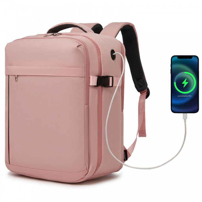 Organised Personal-Item Backpack with 15.6-Inch Laptop Sleeve, Clamshell Main – Pink