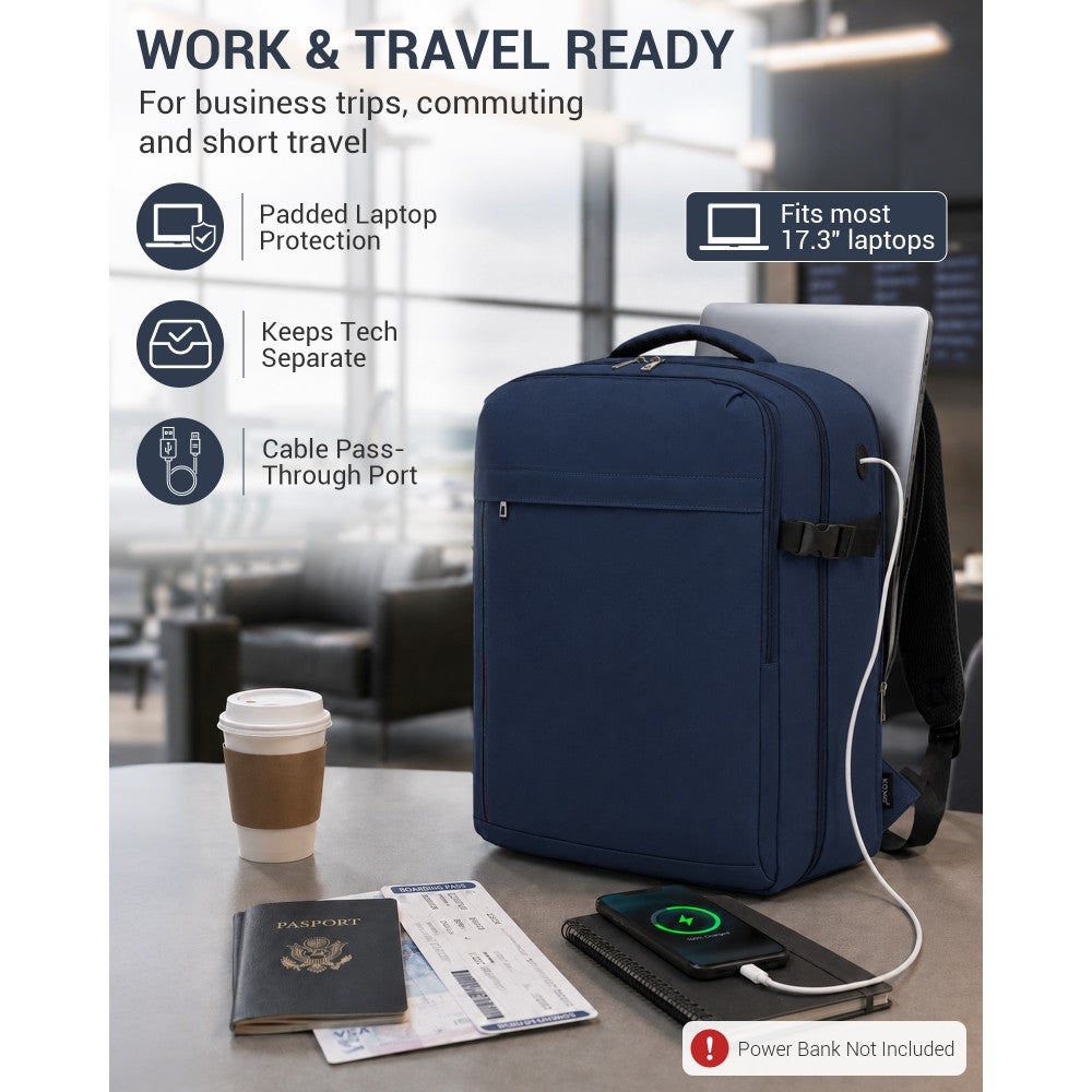 BPK2524L- Kono 32L Upgraded Large Cabin Backpack, 17.3 Inch Laptop Rucksack with Breathable Pressure-Relief Straps & Luggage Trolley Strap for Business Travel - Navy