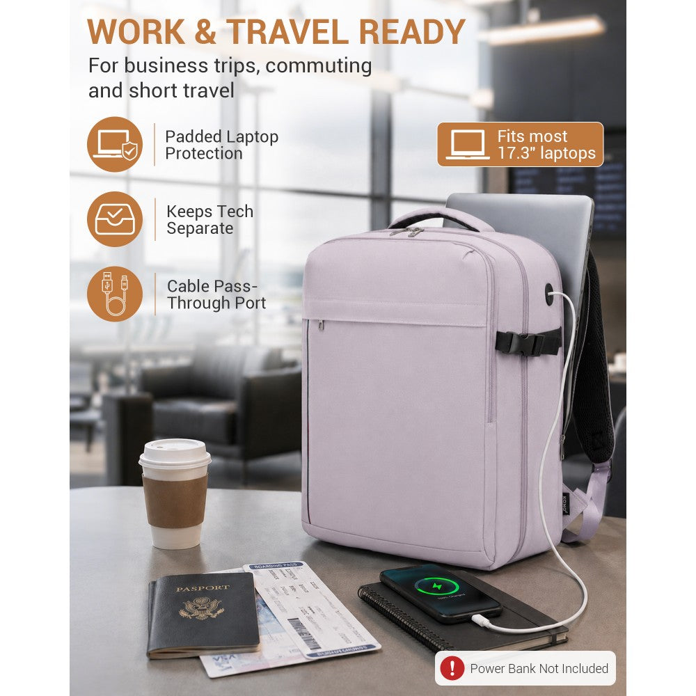 BPK2524L- Kono 32L Upgraded Large Cabin Backpack, 17.3 Inch Laptop Rucksack with Breathable Pressure-Relief Straps & Luggage Trolley Strap for Business Travel - Purple