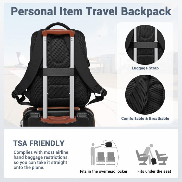 Compact Laptop Travel Backpack – 15.6-Inch – Fits Underseat Storage, with Trolley Sleeve – Black