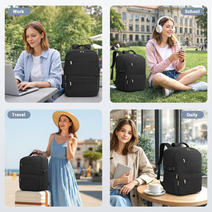 Compact Laptop Travel Backpack – 15.6-Inch – Fits Underseat Storage, with Trolley Sleeve – Black