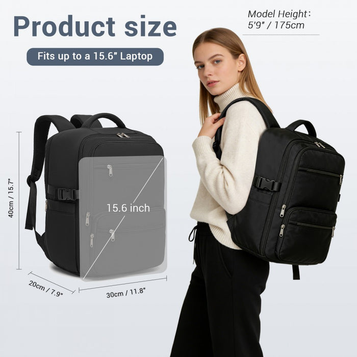 Compact Laptop Travel Backpack – 15.6-Inch – Fits Underseat Storage, with Trolley Sleeve – Black