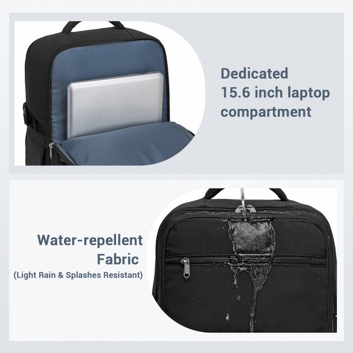 Compact Laptop Travel Backpack – 15.6-Inch – Fits Underseat Storage, with Trolley Sleeve – Black