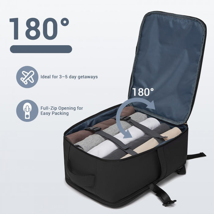 Compact Laptop Travel Backpack – 15.6-Inch – Fits Underseat Storage, with Trolley Sleeve – Black