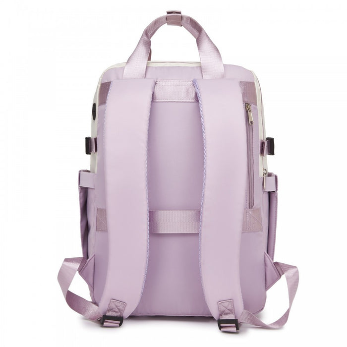 Water-Resistant Laptop Backpack – 15.6-Inch Padded Laptop Compartment, Reflective Strip – Beige and Purple