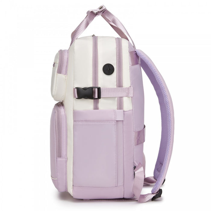 Water-Resistant Laptop Backpack – 15.6-Inch Padded Laptop Compartment, Reflective Strip – Beige and Purple