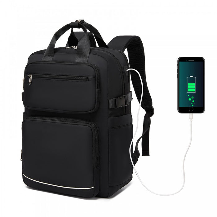 Water-Resistant Laptop Backpack – 15.6-Inch Padded Laptop Compartment, Reflective Strip – Black