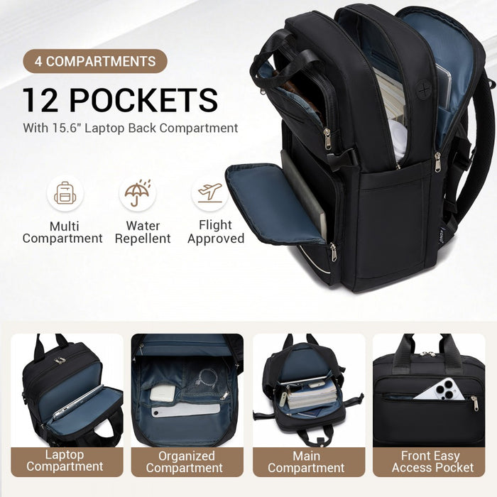 Water-Resistant Laptop Backpack – 15.6-Inch Padded Laptop Compartment, Reflective Strip – Black