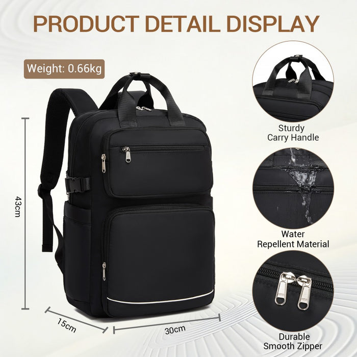 Water-Resistant Laptop Backpack – 15.6-Inch Padded Laptop Compartment, Reflective Strip – Black