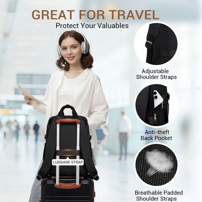 Water-Resistant Laptop Backpack – 15.6-Inch Padded Laptop Compartment, Reflective Strip – Black