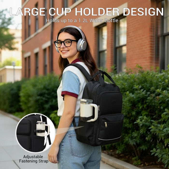 Water-Resistant Laptop Backpack – 15.6-Inch Padded Laptop Compartment, Reflective Strip – Black