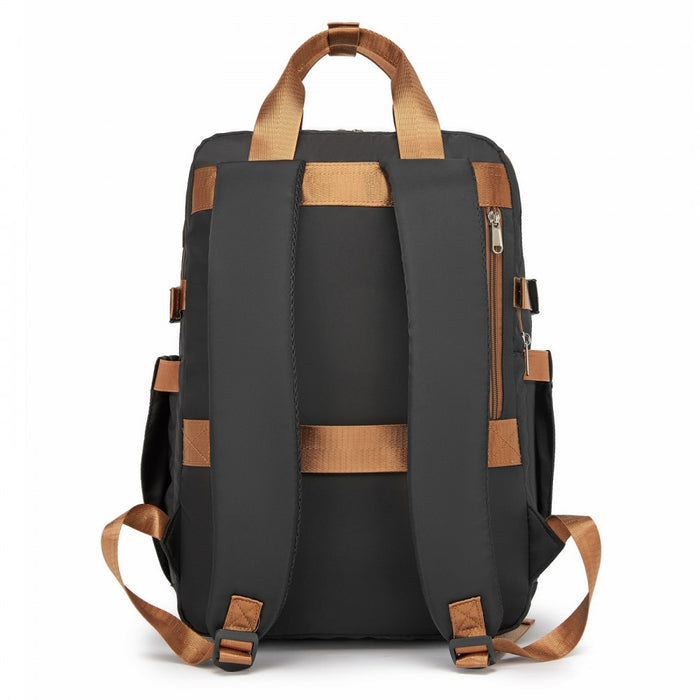 Water-Resistant Laptop Backpack – 15.6-Inch Padded Laptop Compartment, Reflective Strip – Black and Beige