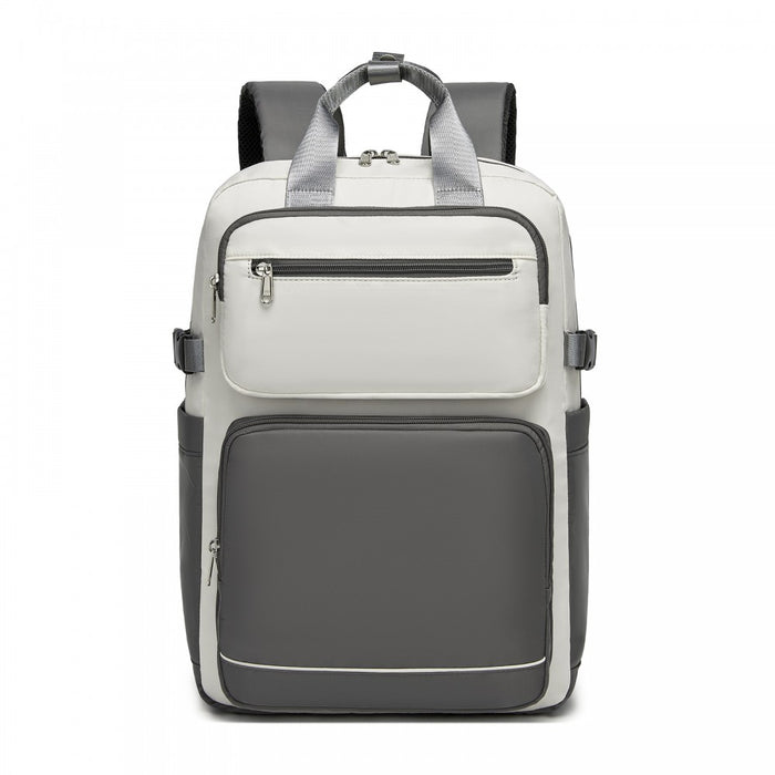 Water-Resistant Laptop Backpack – 15.6-Inch Padded Laptop Compartment, Reflective Strip – Beige and Grey