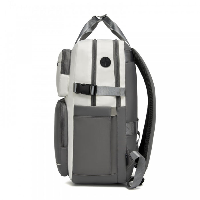 Water-Resistant Laptop Backpack – 15.6-Inch Padded Laptop Compartment, Reflective Strip – Beige and Grey