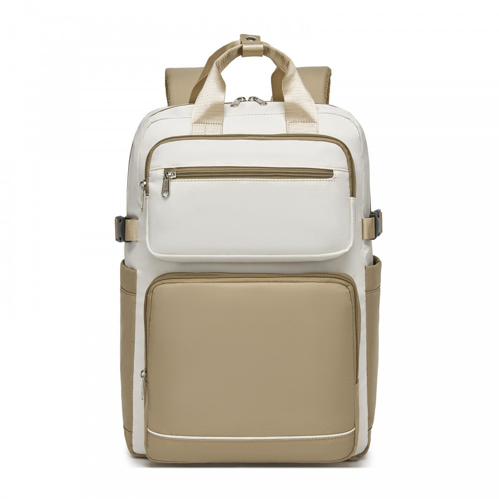 Water-Resistant Laptop Backpack – 15.6-Inch Padded Laptop Compartment, Reflective Strip – Beige and Khaki
