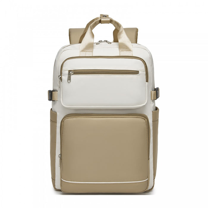 Water-Resistant Laptop Backpack – 15.6-Inch Padded Laptop Compartment, Reflective Strip – Beige and Khaki