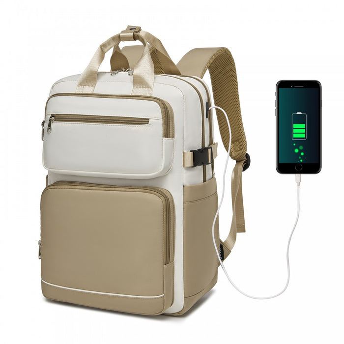 Water-Resistant Laptop Backpack – 15.6-Inch Padded Laptop Compartment, Reflective Strip – Beige and Khaki