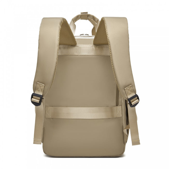 Water-Resistant Laptop Backpack – 15.6-Inch Padded Laptop Compartment, Reflective Strip – Beige and Khaki