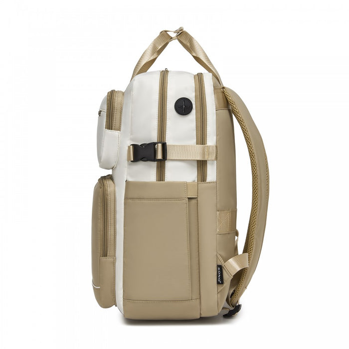 Water-Resistant Laptop Backpack – 15.6-Inch Padded Laptop Compartment, Reflective Strip – Beige and Khaki