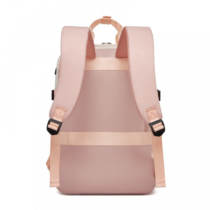 Water-Resistant Laptop Backpack – 15.6-Inch Padded Laptop Compartment, Reflective Strip – Beige and Pink