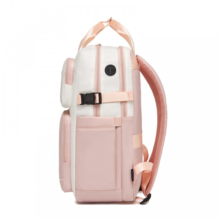 Water-Resistant Laptop Backpack – 15.6-Inch Padded Laptop Compartment, Reflective Strip – Beige and Pink