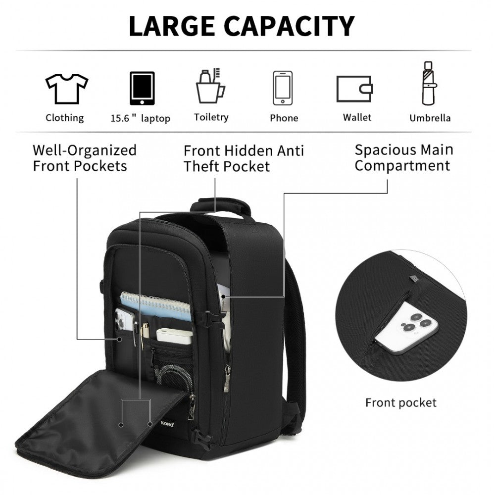 Business Carry-On Backpack – Fits 15.6-Inch Laptop – Black