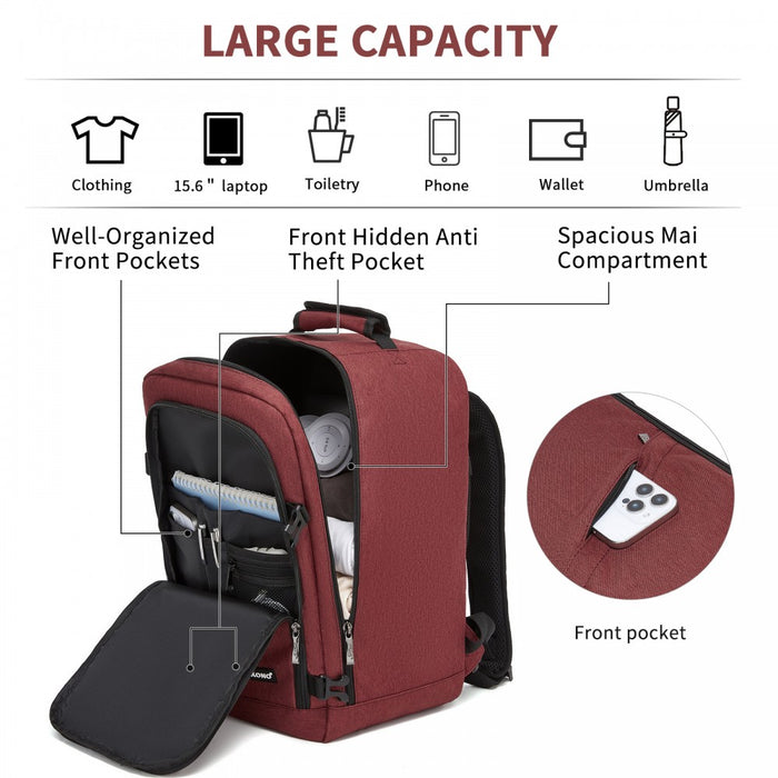 Business Carry-On Backpack – Fits 15.6-Inch Laptop – Burgundy