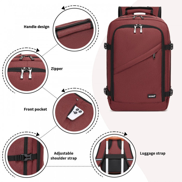 Business Carry-On Backpack – Fits 15.6-Inch Laptop – Burgundy