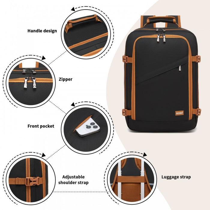 Flexible Cabin Backpack Fits 15.6-Inch Laptop, Clamshell Access – Black and Brown