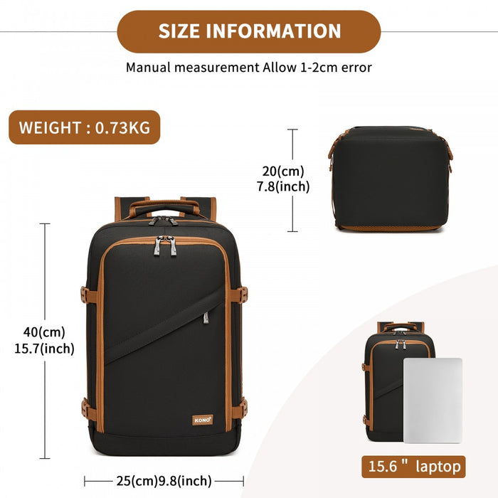 Flexible Cabin Backpack Fits 15.6-Inch Laptop, Clamshell Access – Black and Brown