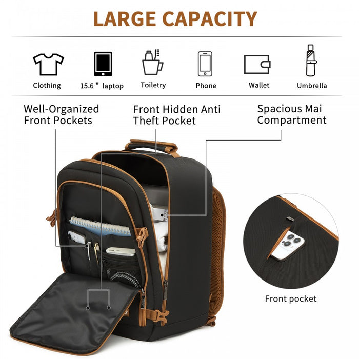 Flexible Cabin Backpack Fits 15.6-Inch Laptop, Clamshell Access – Black and Brown