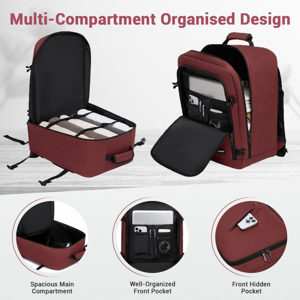 Flexible Cabin Backpack Fits 15.6-Inch Laptop, Clamshell Access – Burgundy