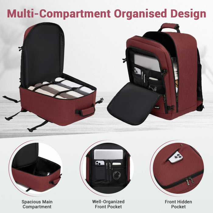 Flexible Cabin Backpack Fits 15.6-Inch Laptop, Clamshell Access – Burgundy